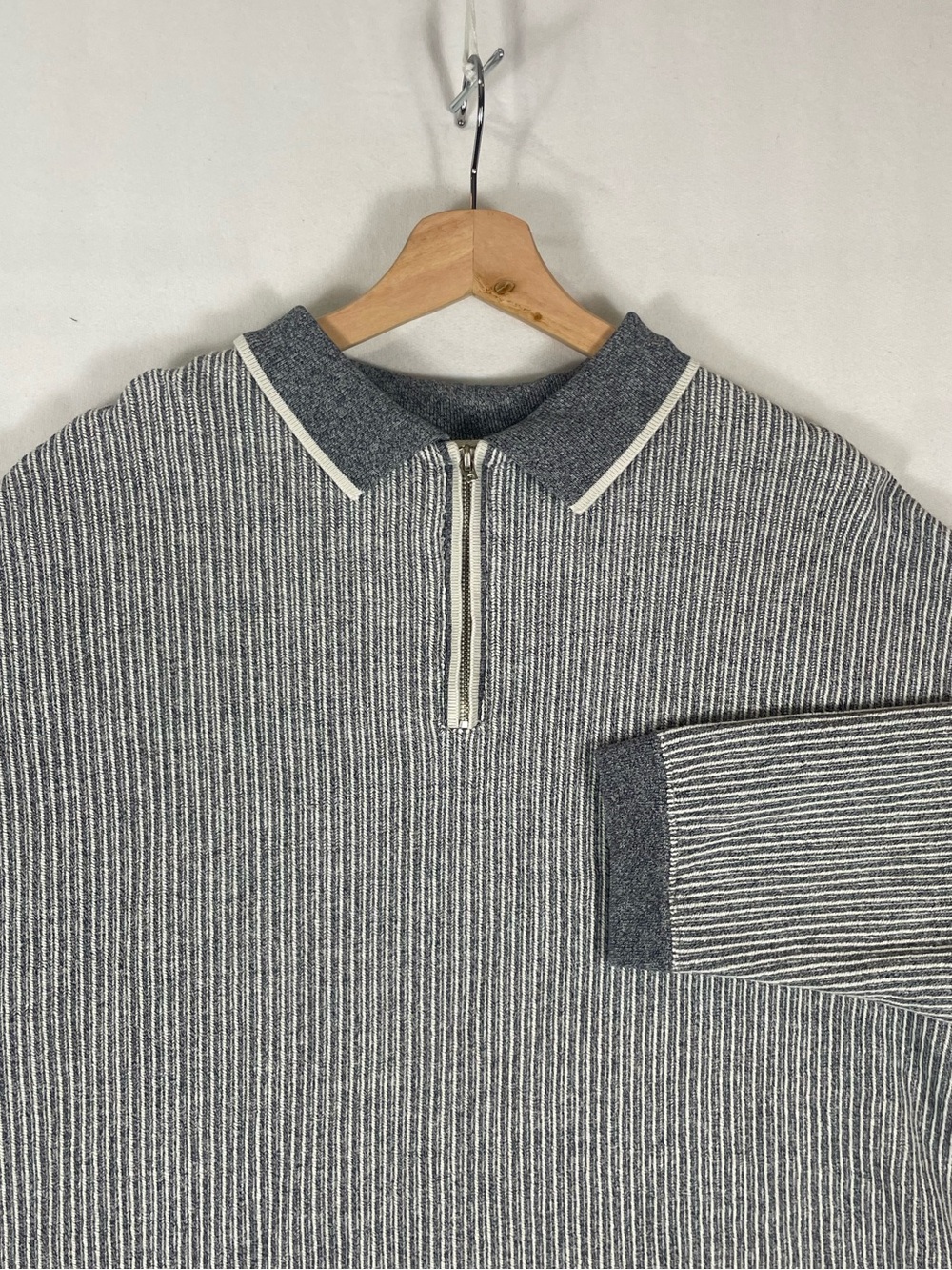 VTG Y2K B.C. Clothing Gray Ribbed Cotton Quarter 1/4 Zip Longsleeve Shirt Sz M
